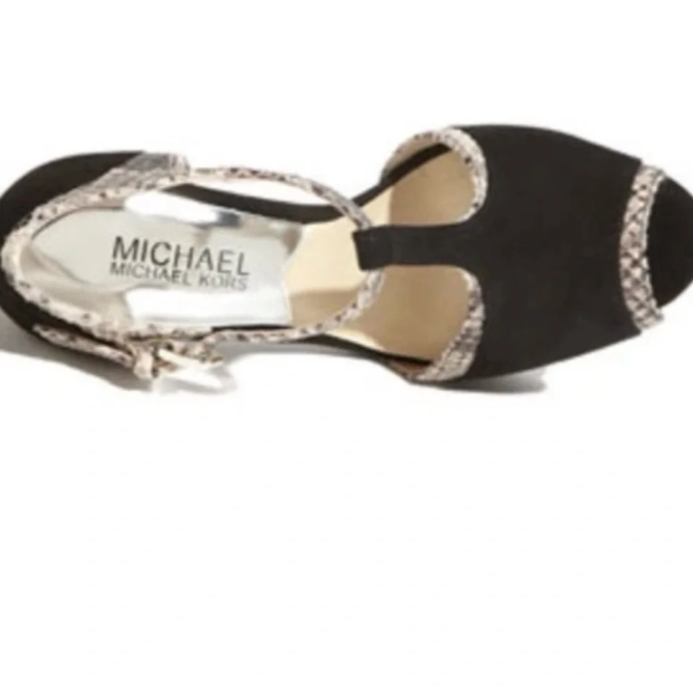 Michael Kors pump heels women’s black suede glazed Python Sophia T-strap size 8